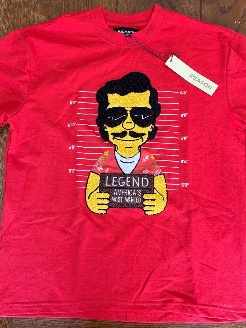 REASON Men’s Escobart (Bart Simpson+Pablo Escobar) Red T Shirt Size S RARE NWT